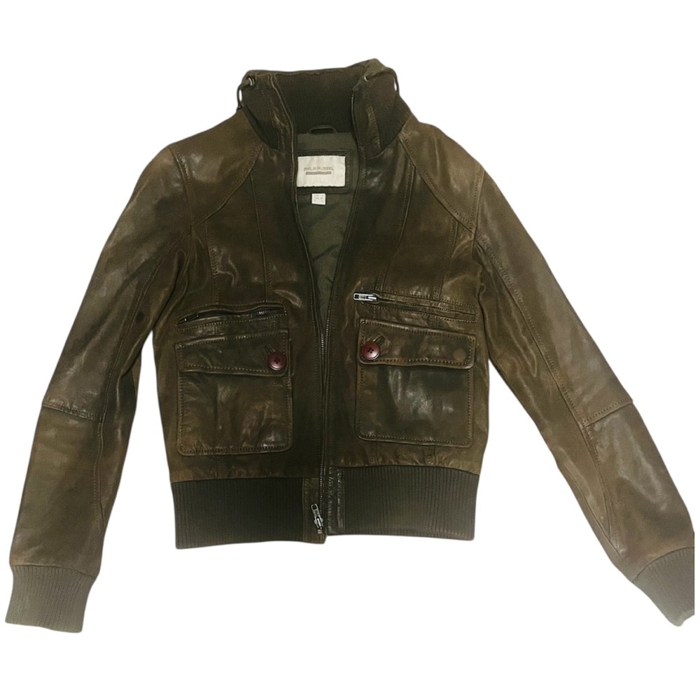 Brown Leather Jacket with Pockets